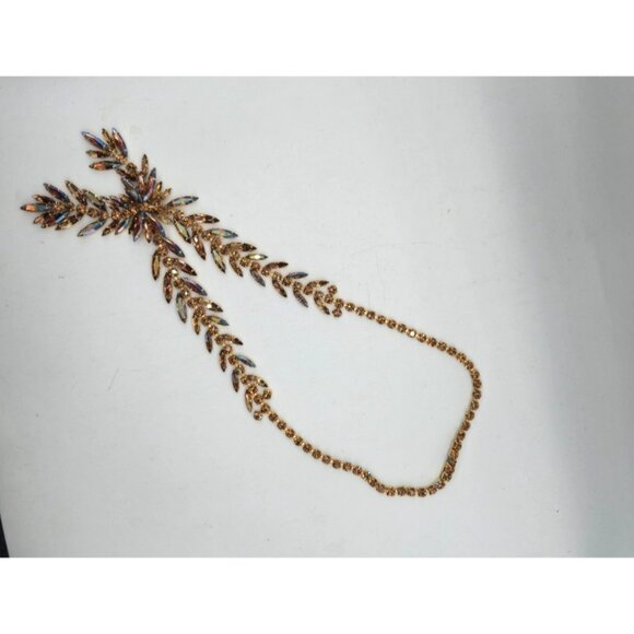 Vintage Lugano Gold Aurora Borealis Rhinestone Necklace Statement Necklace - Picture 3 of 7